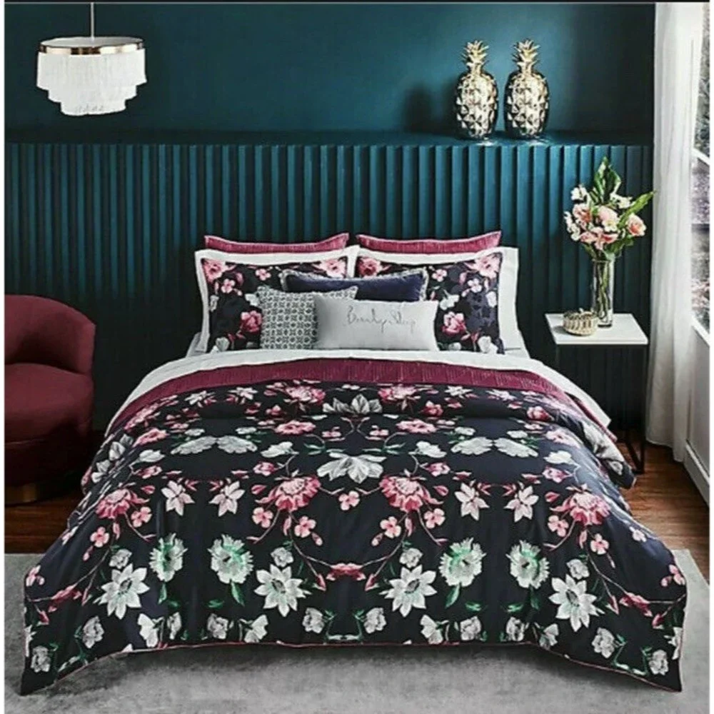 TED BAKER  LUXURY DUVET SET FULL/QUEEN COTTON NAVY FLORAL
